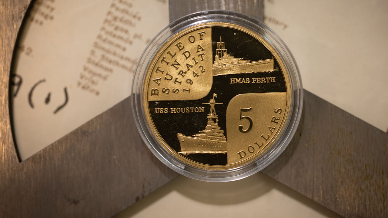 five dollars battle of sunda strait 1942 coin