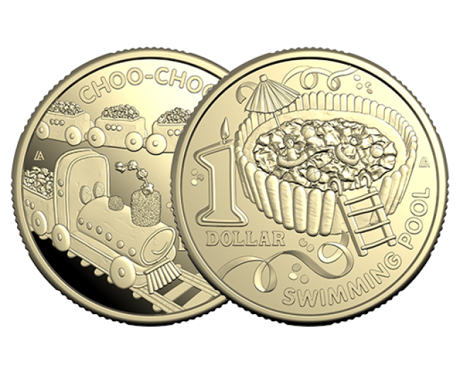 Australian Womens Weekly children birthday cake book coins with train and pool