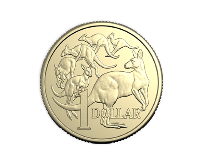 $1 Mob of Six Roos Coin against a white background.