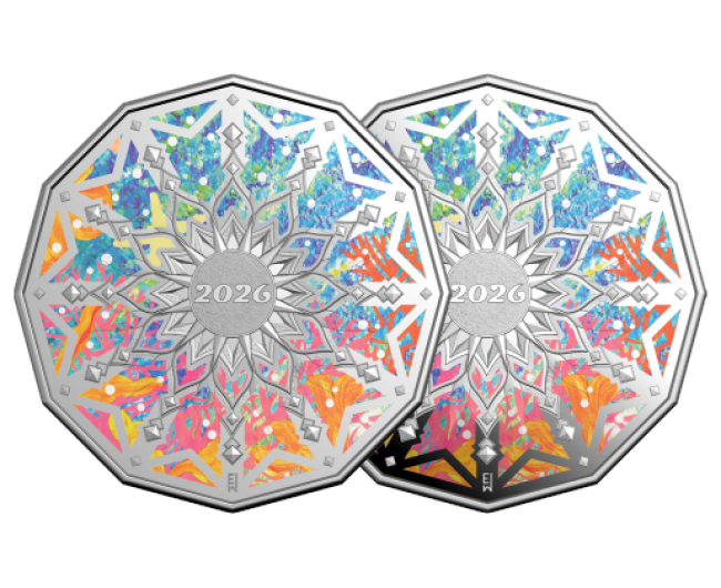 Silver proof and uncirculated 50c Colours of Christmas coins.