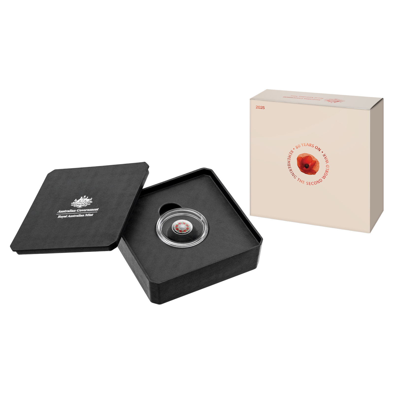 poppy wreath silver coin in carton packaging