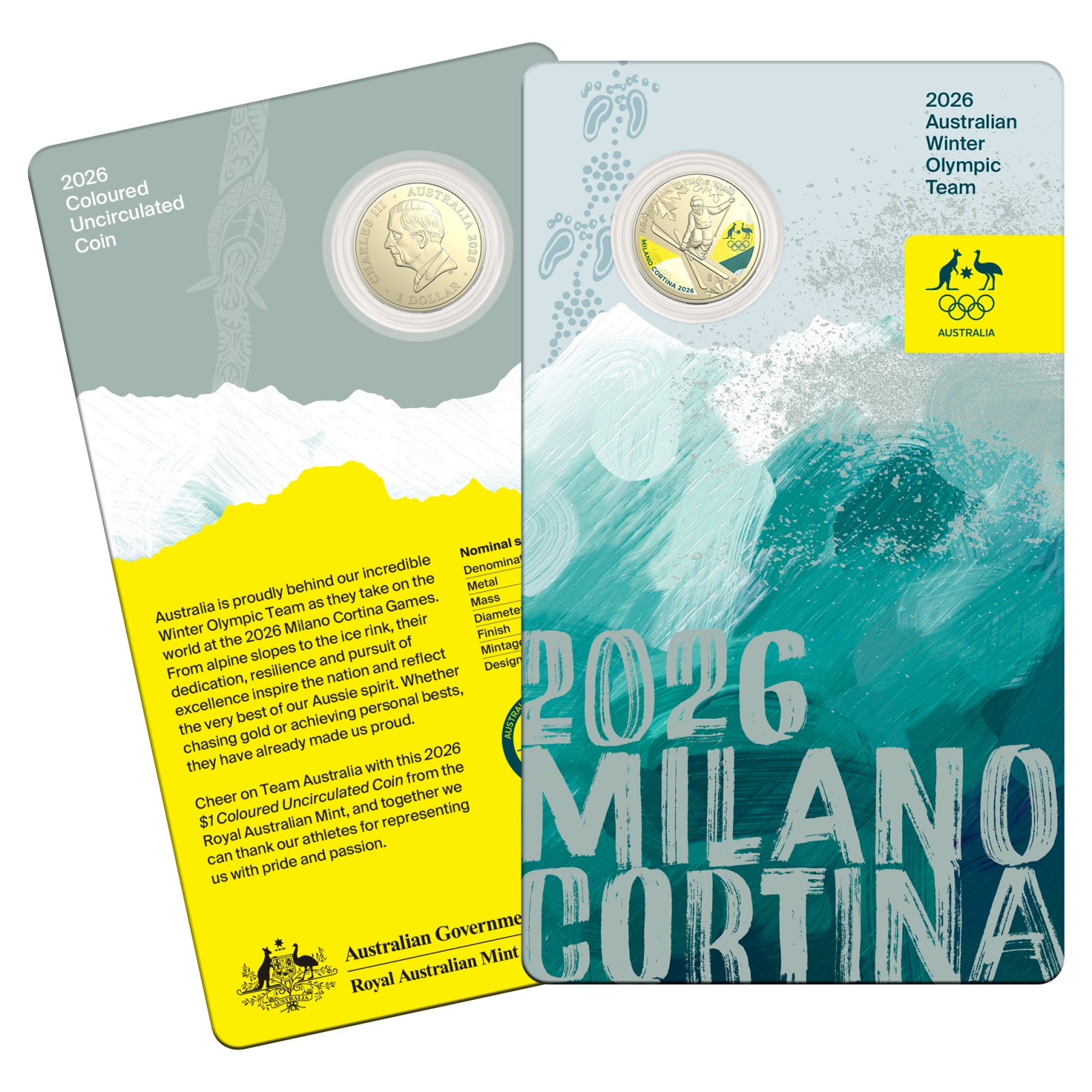 2026 Australian Winter Olympic Team $1 Coloured coin in card