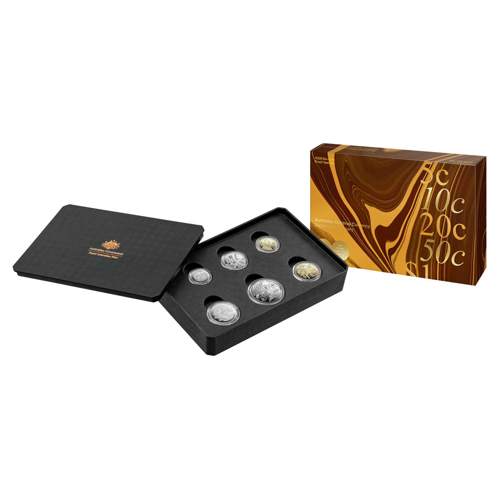 2026 60th Anniversary of Decimal Currency Proof Six-Year Coin Set in packaging