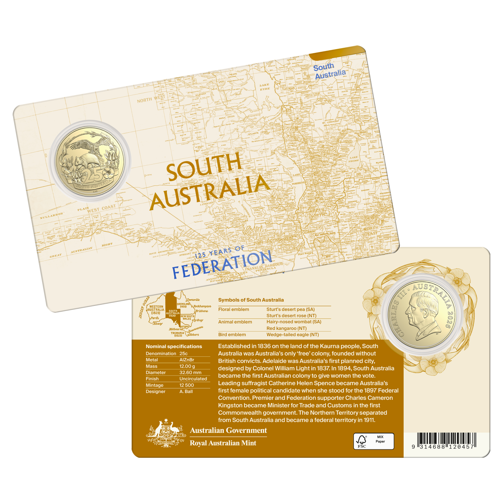 2026 125 Years of Federation 25c SA Coin