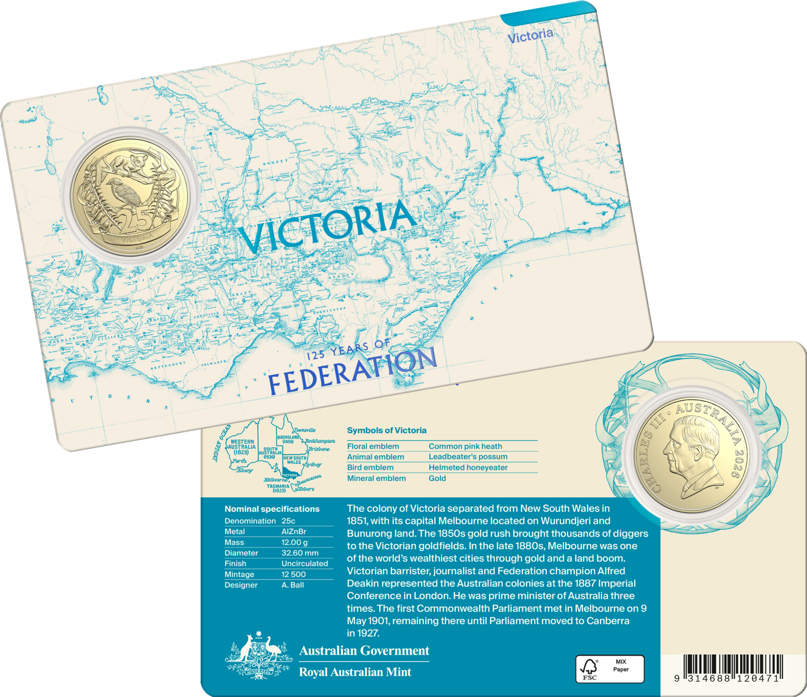 2026 125 Years of Federation Victoria 25c Coin