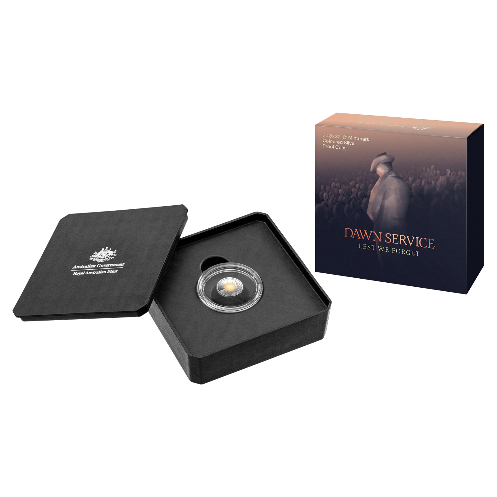 $2 Coloured C Mintmark Silver Proof Coin Dawn Service