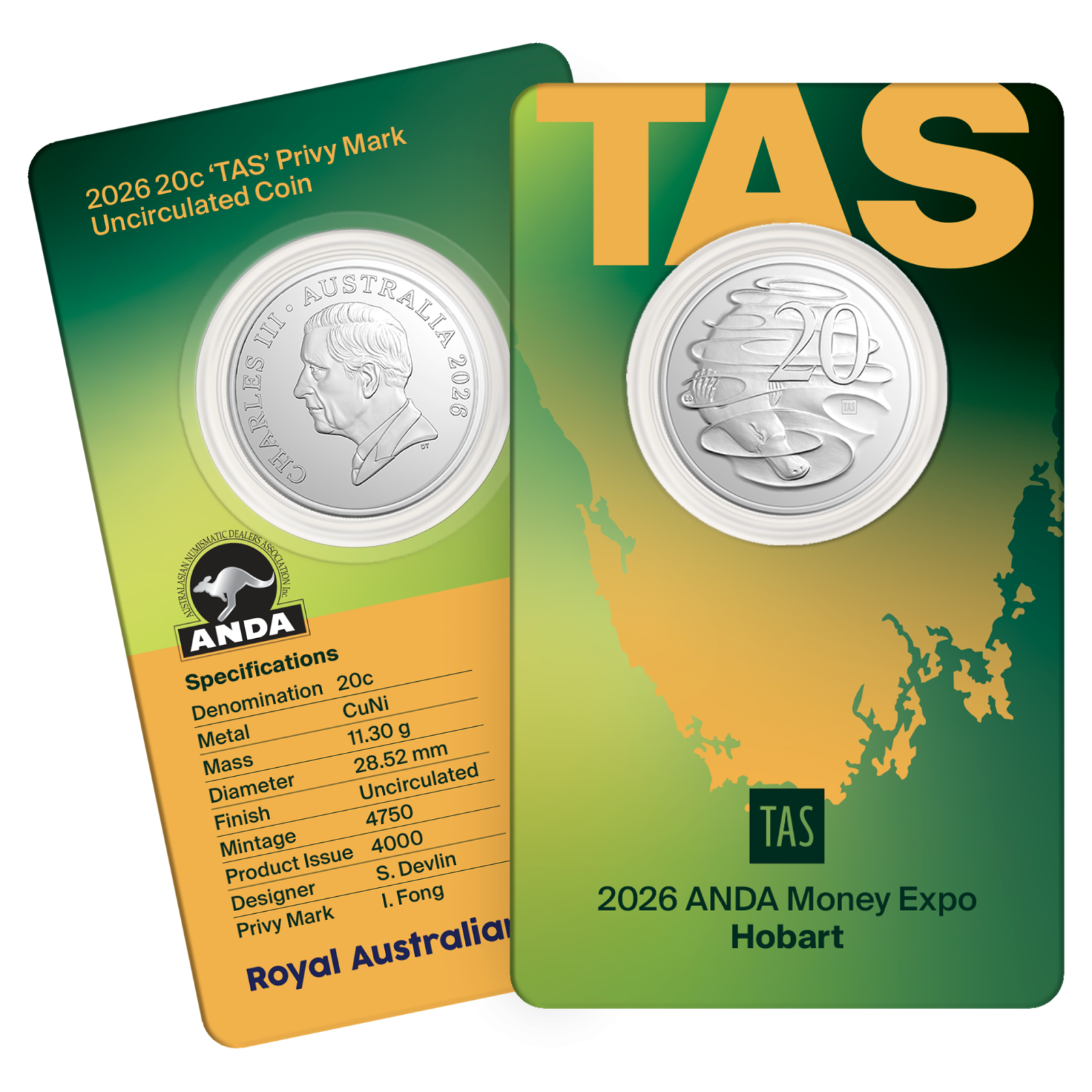 2026 20c TAS Privy Mark Coin ANDA Hobart