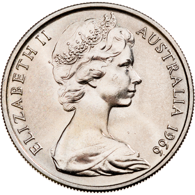 1966-1984 Australian coin effigy of Queen Elizabeth II by Arnold Machin