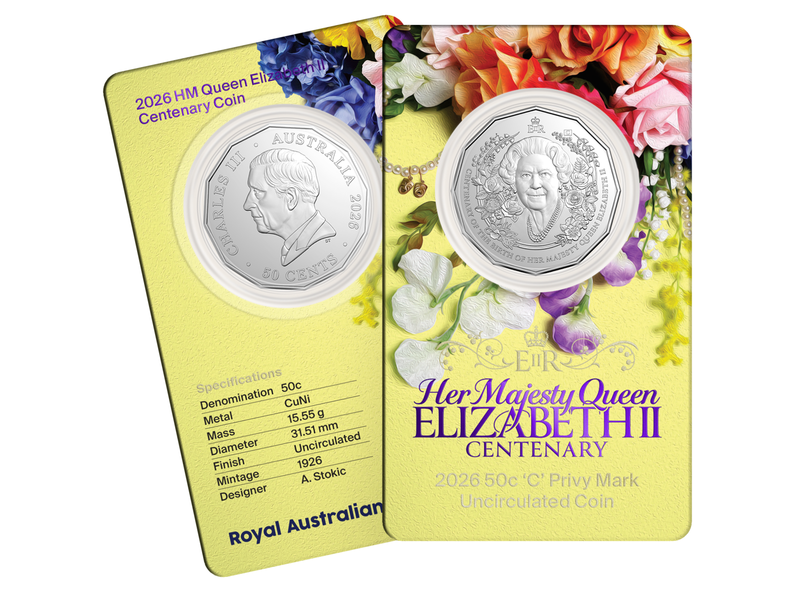 Queen Elizabeth II Privy Mark Coin in Card front and back