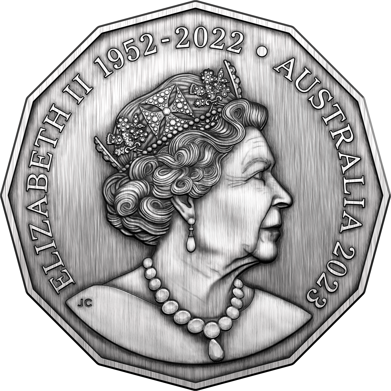 Antique 50 cents silver coin featuring effigy of Queen Elizabeth II from 2014.