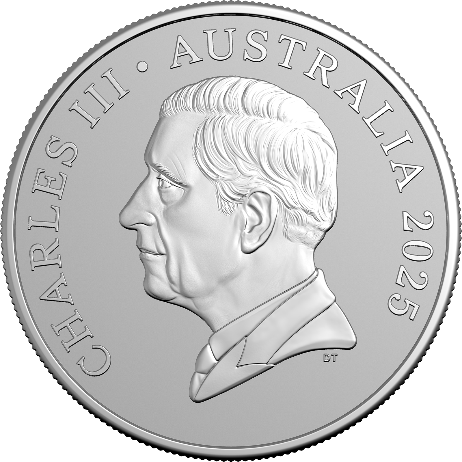 Coin with frosted finish, featuring effigy of King Charles