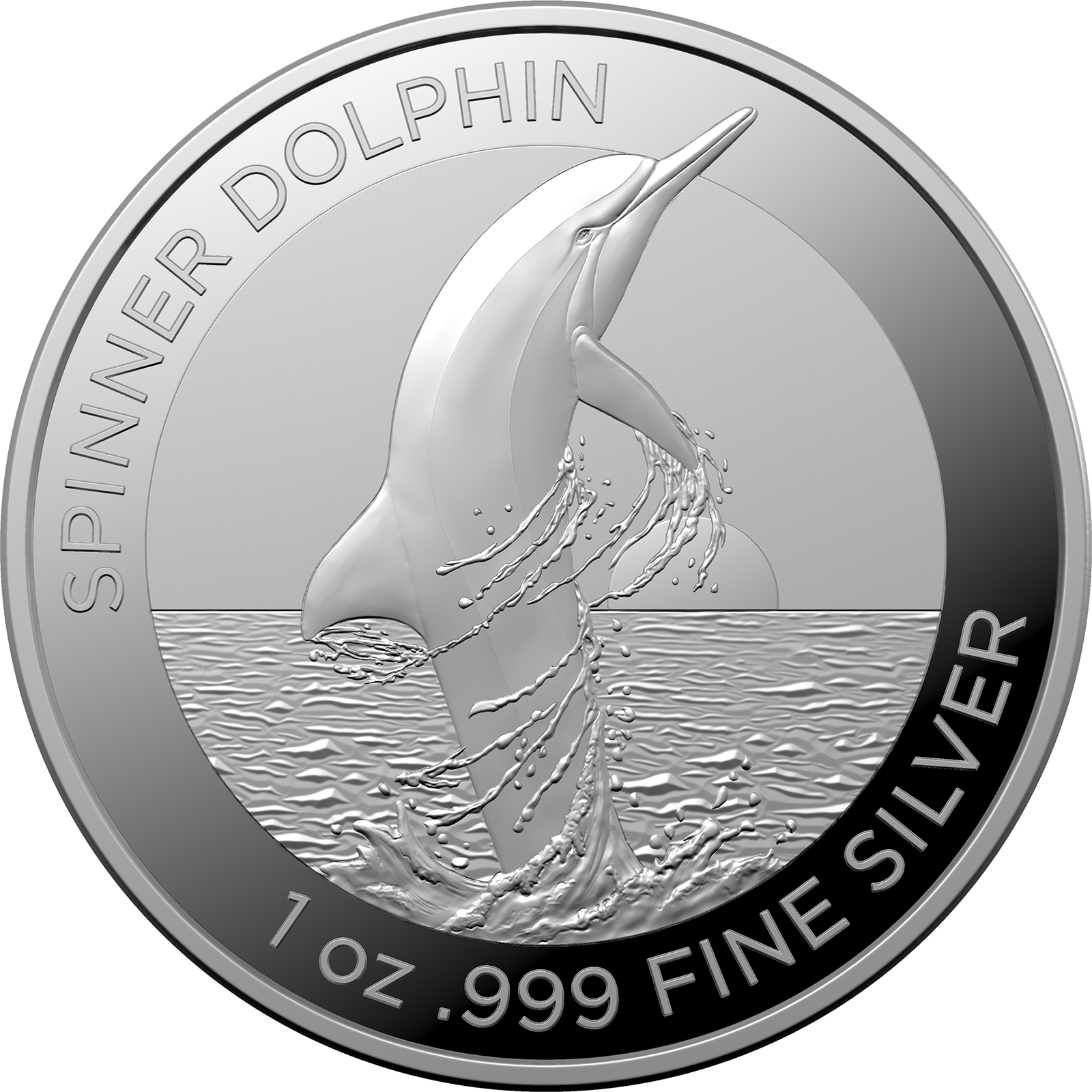 2020 silver investment one dollar coin featuring Spinner Dolphin.