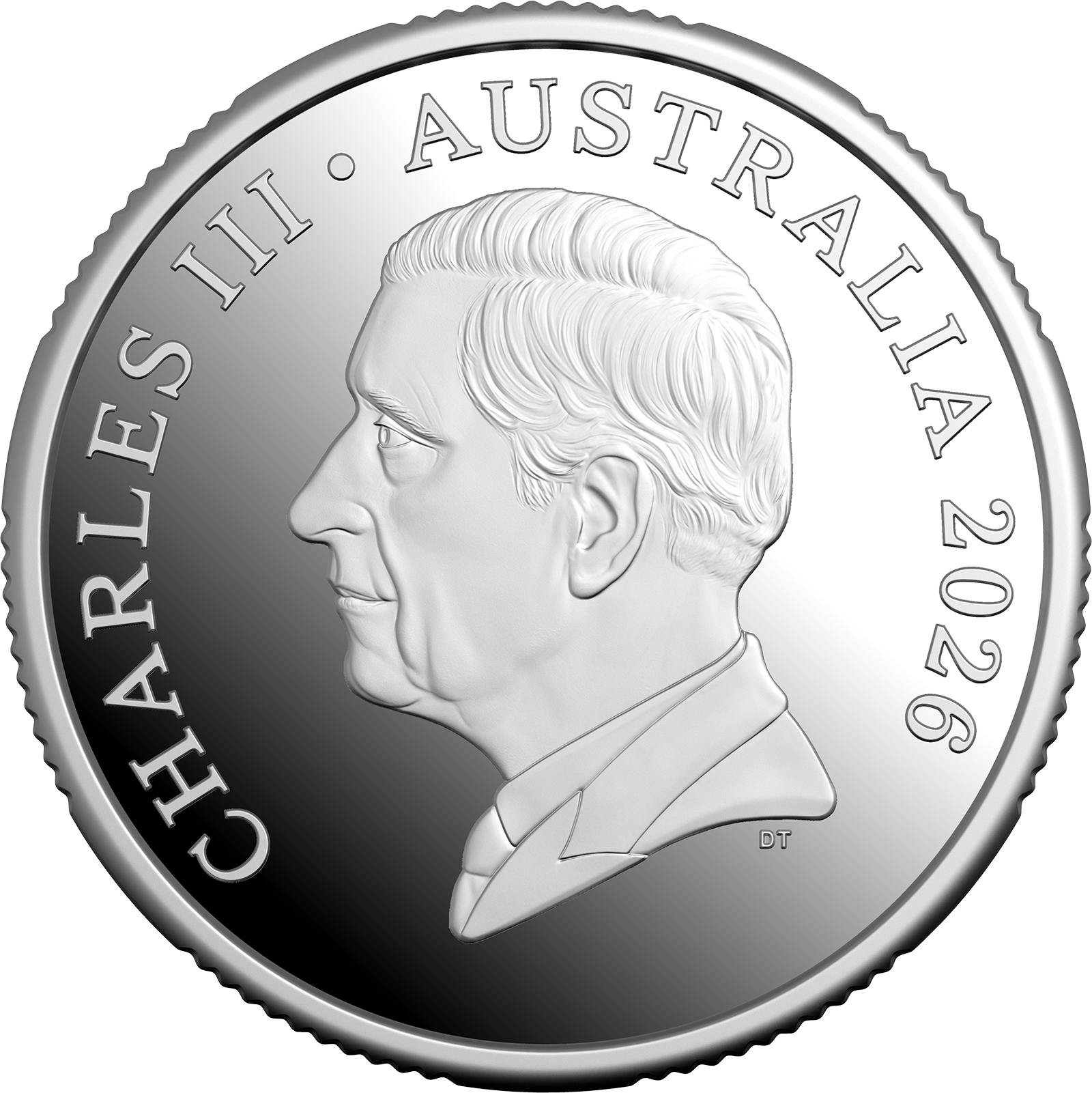 Coin with proof finish, featuring effigy of King Charles