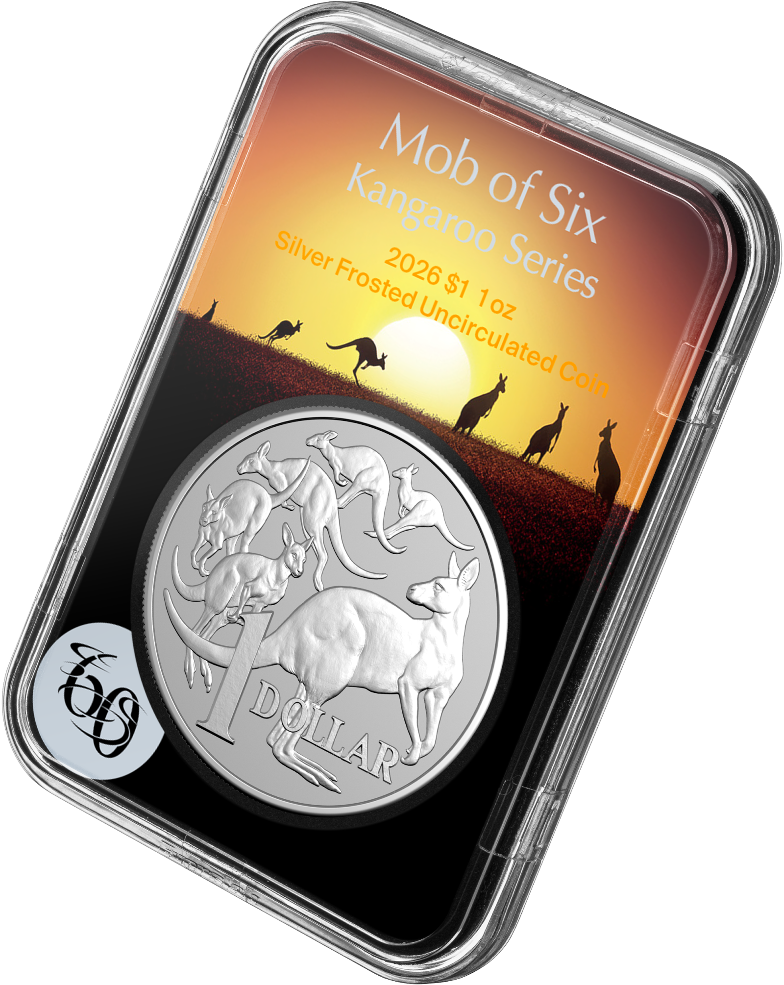 2026 Kangaroo Series $1 Silver Frosted Uncirculated Coin in capsule.