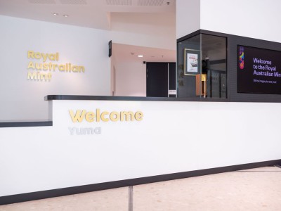 Royal Australian Mint welcome desk.
