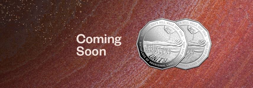 Silver Proof and Uncirculated Unity 50c coins with 'Coming Soon' text.